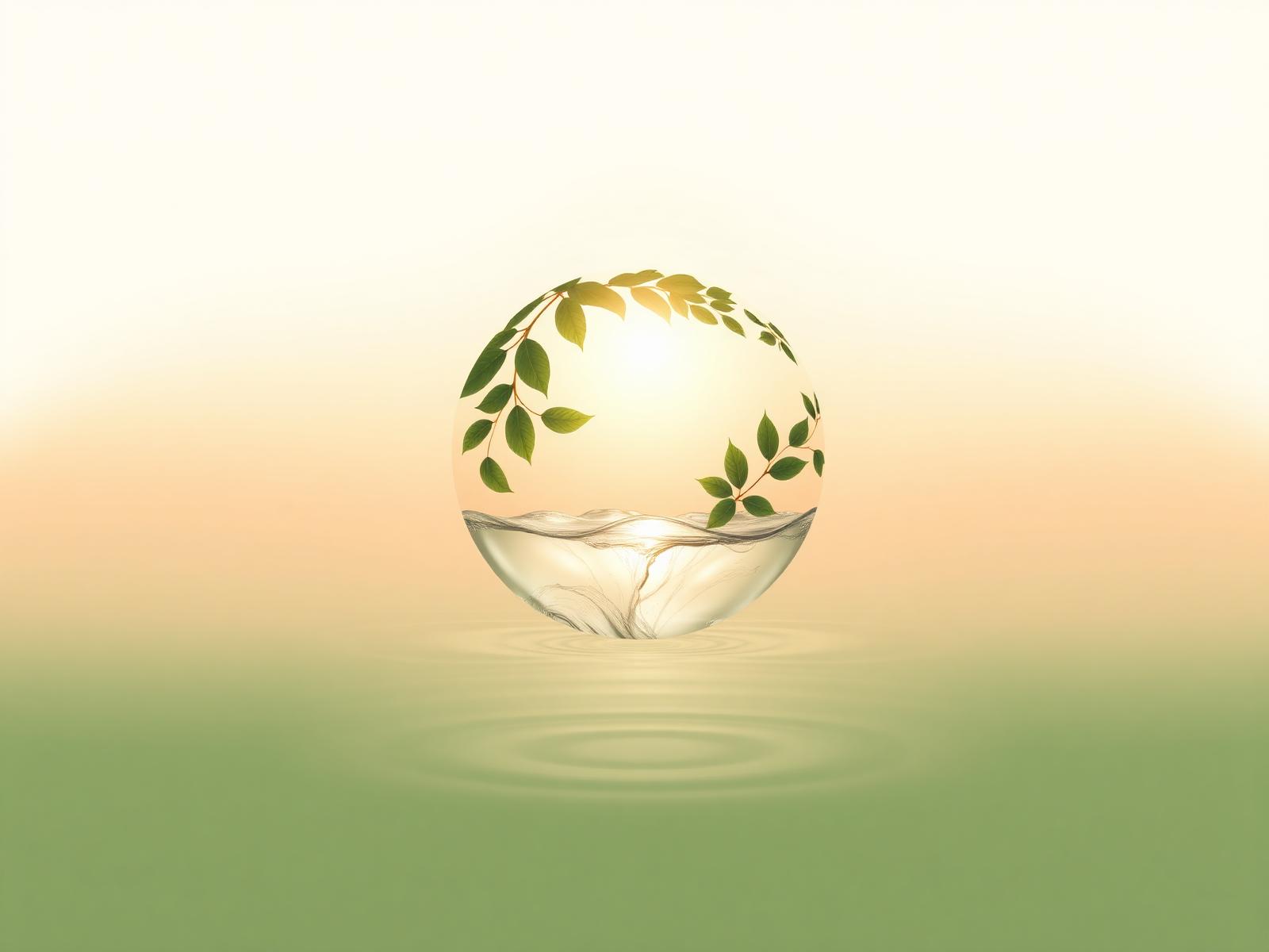 A translucent globe of leaves and water in soft morning light